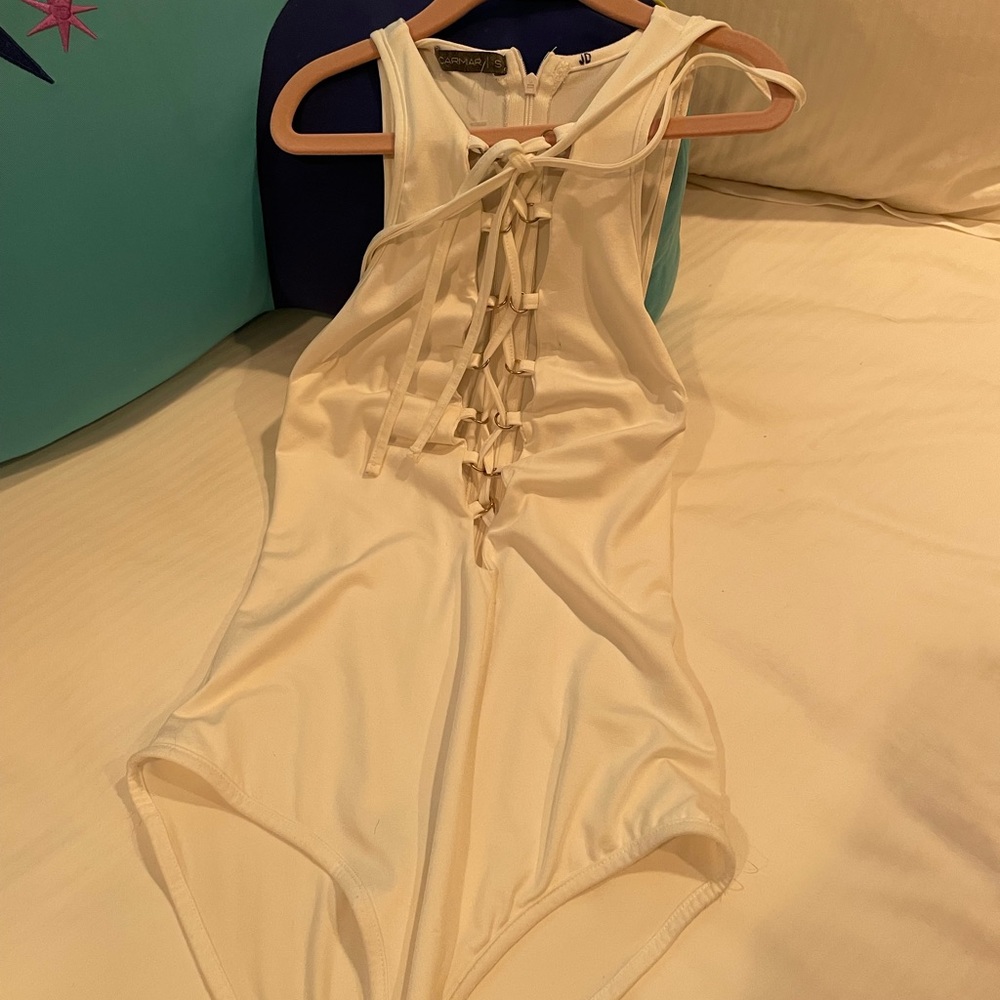White lace up bodysuit from LF